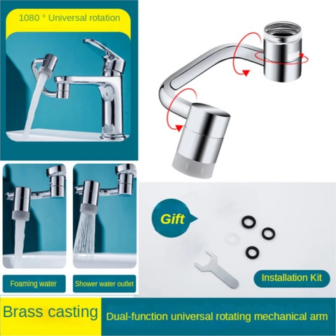 Versatile Faucet Attachment: Universal 1080° Swivel Robotic Arm Extension with 2 Modes and Large-Angle Faucet Sprayer