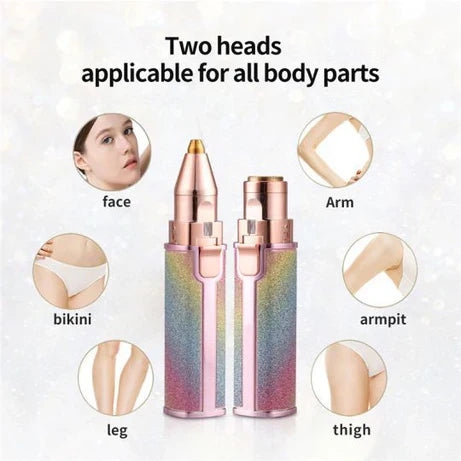 2 in 1 Electric Eyebrow Trimmer & Shaver | Rechargeable | Lipstick Design in Rainbow & Pink