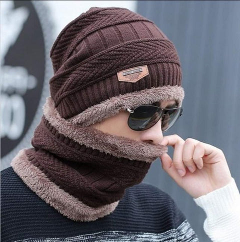 Winter Fleece Beanie & Neck Scarf Set – 2-Piece Warm Knitted Cap