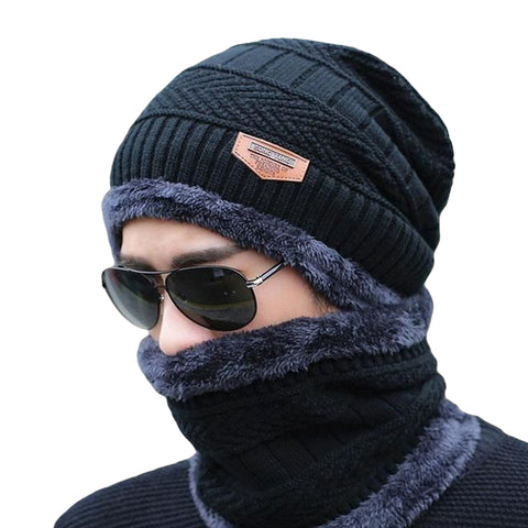 Winter Fleece Beanie & Neck Scarf Set – 2-Piece Warm Knitted Cap
