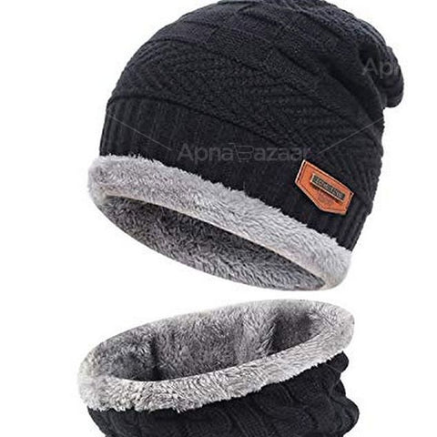 Winter Fleece Beanie & Neck Scarf Set – 2-Piece Warm Knitted Cap