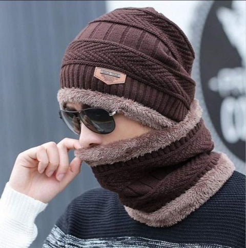 Winter Fleece Beanie & Neck Scarf Set – 2-Piece Warm Knitted Cap