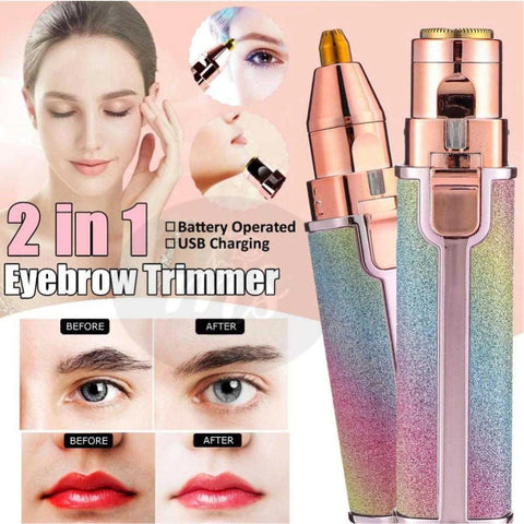 2 in 1 Electric Eyebrow Trimmer & Shaver | Rechargeable | Lipstick Design in Rainbow & Pink