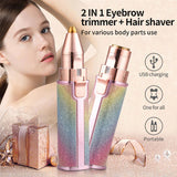 2 in 1 Electric Eyebrow Trimmer & Shaver | Rechargeable | Lipstick Design in Rainbow & Pink